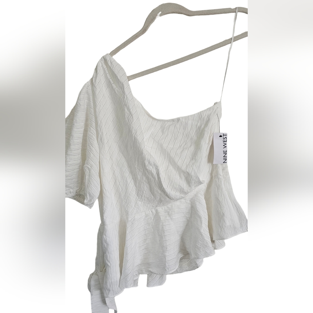 Nine West. One Shoulder Tie Waist Peplum Top. Size XL. White. NWT. - Picture 8 of 9
